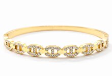 Welch Steel Welch Gold Stone Detailed Stainless Steel Bracelet