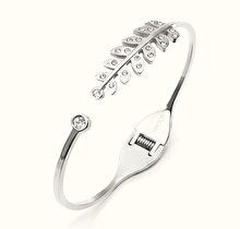 Welch Steel Welch Stone Detailed Leaf Stainless Steel Bracelet