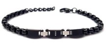 Welch Steel Welch Black Chain Stone Detailed Stainless Steel Bracelet