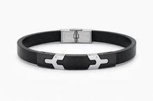 Welch Steel Welch Stainless Steel Design Men's Leather Bracelet