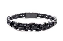Welch Steel Welch Men's Stainless Steel Chain Leather Bracelet