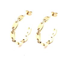 Welch Steel Welch Gold Stainless Steel Stone Detailed Hoop Earring