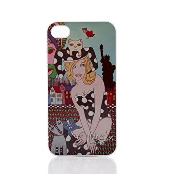 Picture of Biggdesign iPhone 4/4S Beyaz Kedili Kız Telefon Kapağı