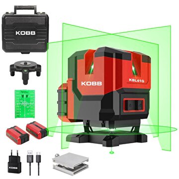 Picture of KOBB KBL41G 30Metre 4x90⁰/1x360⁰ Otomatik Hizalamalı Li-ion Çift Akülü Profesyonel Yeşil Çapraz Çizgi Lazer Distomat
