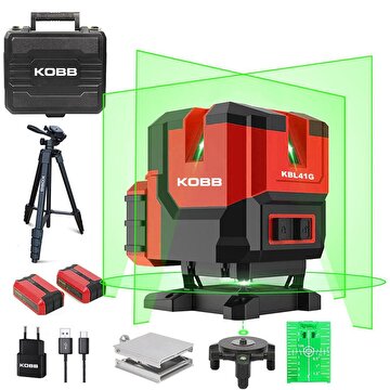 Picture of KOBB KBL41GTP 30M 4x90⁰/1x360⁰ Otomatik Hizalamalı Li-ion Çift Akü Profesyonel Yeşil Çizgi Lazer Distomat + Tripod