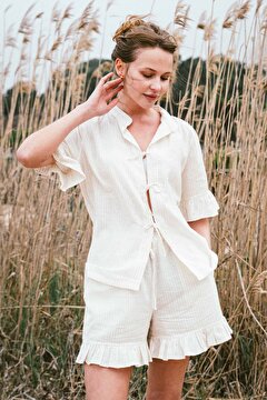 Picture of JOJOMIA Urika Kısa Kollu Kadın Pijama Üst - NATURAL