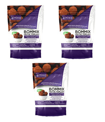 Anında Bitiyo Bommix Üzümlü - Badem Unlu Enerji Topu Kakao Kaplamalı 100 gr x 3 adet. ürün görseli