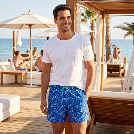 Picture of Anemoss Sailing Men's Swim Short with Three Pockets, Mesh Inside, Elastic and Laced Waist