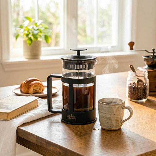 Any Morning 800 ml French Press,  Üç Katmanlı Filtre, Borosilikat Cam,  Demleme Yoğunluk Ayarlı FY04. ürün görseli