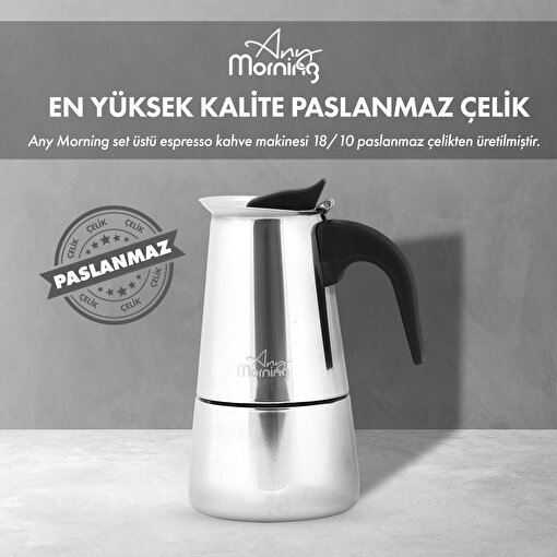 Any Morning FE001-6 Espresso Kahve Makinesi Paslanmaz Çelik İndüksiyonlu Moka Pot 300 Ml. ürün görseli
