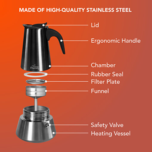 Picture of Any Morning Stovetop Espresso Coffee Maker Stainless Steel Induction Moka Pot, 300 ml - 10 oz, Black