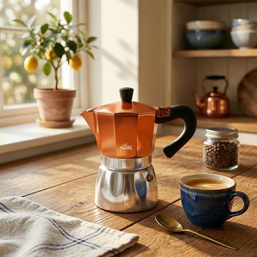 Any Morning 240 ml Alüminyum Moka Pot Espresso Kahve Makinesi Bakır Renk HES-6. ürün görseli
