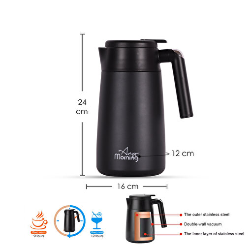 Picture of Any Morning 40 oz Thermal Carafe SI232250– Insulated Stainless Steel Coffee Server, Black