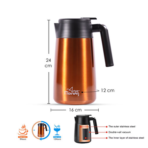 Picture of Any Morning 40 oz Thermal Carafe SI232250– Insulated Stainless Steel Coffee Server, Copper Effect 