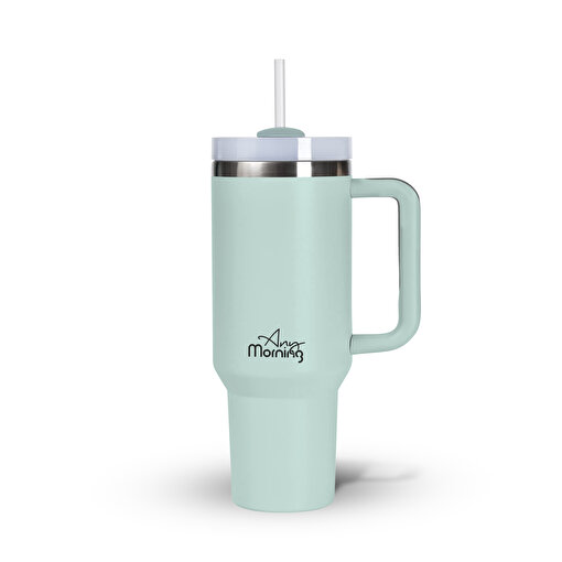 Any Morning SI2440217 Vaha Çift Katman Paslanmaz Çelik Kulplu Termos Mug 1200 Ml Su Yeşili, Sızdırmaz ve Üç Aşamalı Çevrilebilir Kapak. ürün görseli