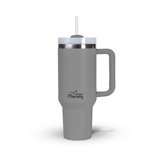 Any Morning SI2440217 Vaha Çift Katman Paslanmaz Çelik Kulplu Termos Mug 1200 Ml Gri, Sızdırmaz ve Üç Aşamalı Çevrilebilir Kapak. ürün görseli