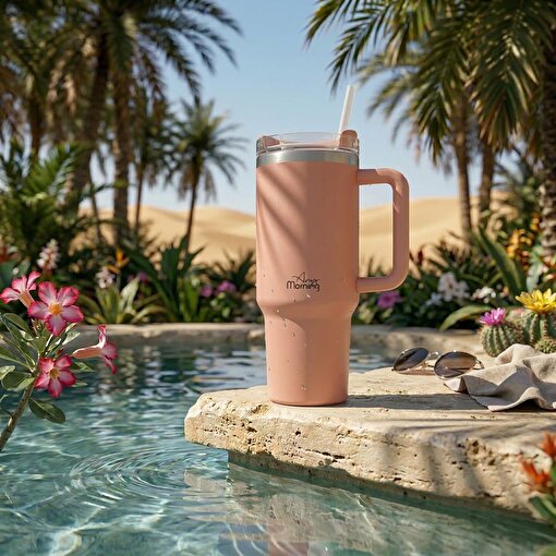 Any Morning Vaha 1200 ml Üç Kademe Çevirmeli Kapaklı Çift Katman Çelik Termos Mug Açık Somon SI2440217. ürün görseli