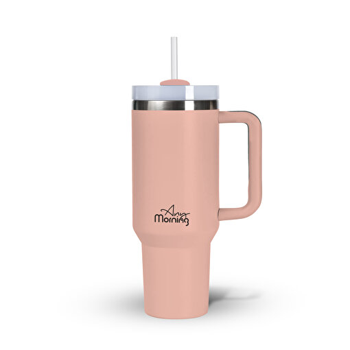 Any Morning SI2440217 Vaha Çift Katman Paslanmaz Çelik Kulplu Termos Mug 1200 Ml Açık Somon, Sızdırmaz ve Üç Aşamalı Çevrilebilir Kapak. ürün görseli