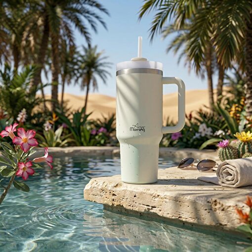 Any Morning Vaha 1200 ml Üç Kademe Çevirmeli Kapaklı Çift Katman Çelik Termos Mug Krem SI2440217. ürün görseli