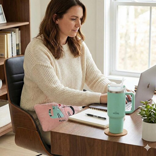 Any Morning Vaha 1200 ml Çelik Termos, Su Yeşili & BiggDesign Cats Elektrikli Sıcak Su Torbası Seti. ürün görseli