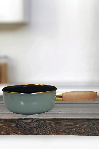 Picture of PR Home Soft Green Enamel Wooden-Handle Mini Pan