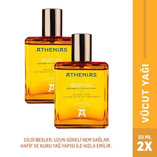 Athenias Body oil 2 Li 50 ML Yüz ve Vücut Yağı 2'li Ürün | 21 Çeşit Organik Yağ Ve Ekstrakt + Nemlendirici + Doğal Parlaklık. ürün görseli