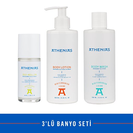 Athenias 3'lü Banyo Seti Body Wash + Body Lotion + Deo Roll On. ürün görseli