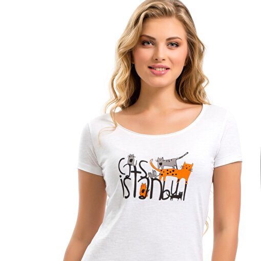 Biggdesign Cats in Istanbul Beyaz Kadın T-Shirt S. ürün görseli