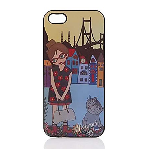 Biggdesign iPhone 5/5S Siyah Çiçekli Kız Telefon Kapağı. ürün görseli