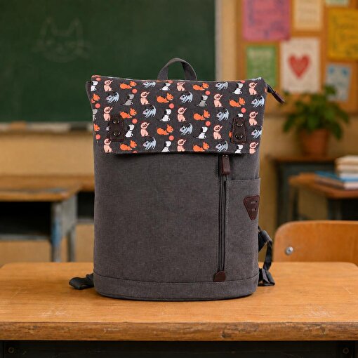 Biggdesign Dogs Vintage Su Geçirmez Kumaşlı 15 inç Laptop Uyumlu Okul Sırt Çantası Gri. ürün görseli