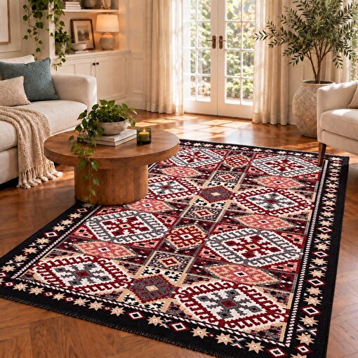 Bigghome SA25EU Kilim 120*180 cm, Makinede Yıkanabilir, Etnik Desenli resmi