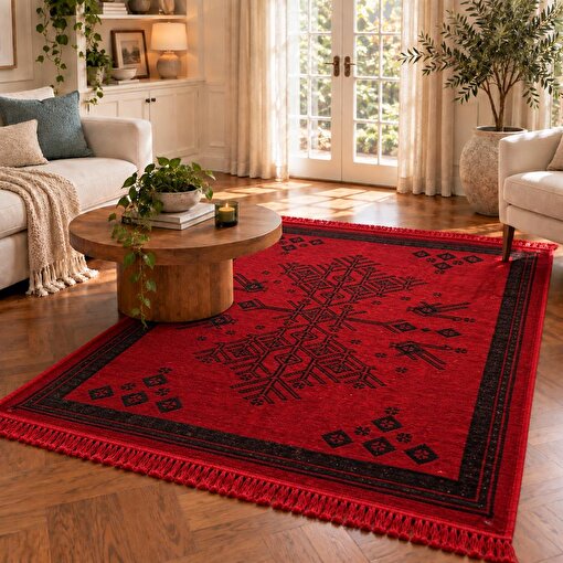 Bigghome SA25CY Kilim 80*150 cm, Makinede Yıkanabilir, Etnik Desenli resmi