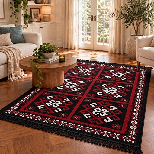 Bigghome SA25MK Kilim 120*180 cm, Makinede Yıkanabilir, Etnik Desenli resmi