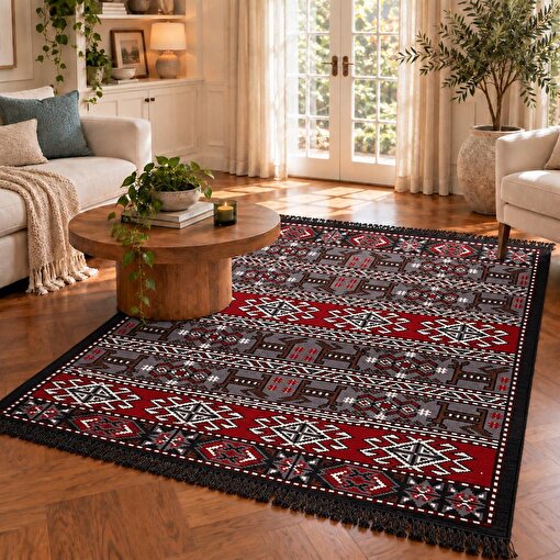 Bigghome SA25HC Kilim 80*150 cm, Makinede Yıkanabilir, Etnik Desenli resmi