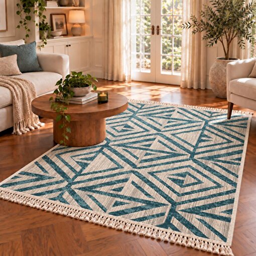 Bigghome Çift Taraflı Kilim 120*180 cm SA26MB Makinede Yıkanabilir Modern Desenli resmi