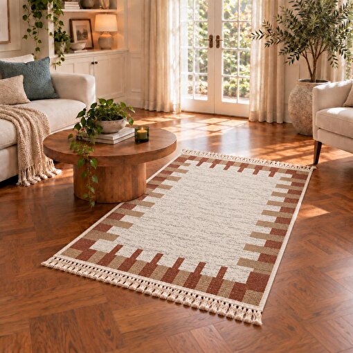 Bigghome Çift Taraflı Kilim 80*150 cm SA26EU Makinede Yıkanabilir Modern Desenli  resmi