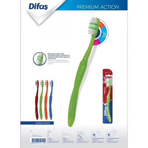 Difaş Diş Fırçası Orta Sert Premium Action 4'ü . ürün görseli