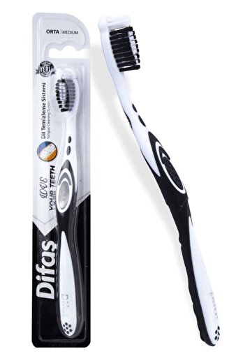 Picture of Difaş Love Your Teeth Toothbrush ( Medium Hard ) (Black&White)