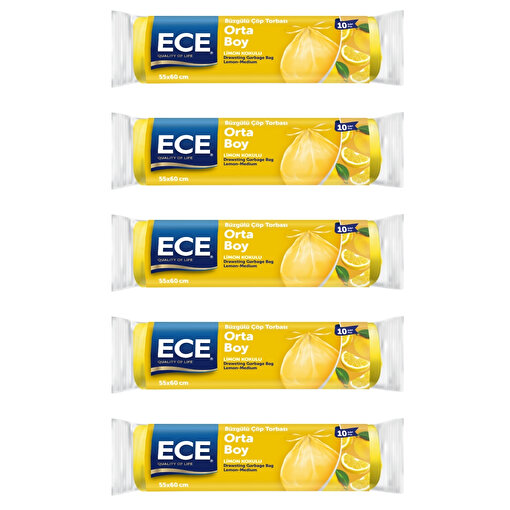 Ece Çöp Torbası Büzgülü Limon Orta 10 Lu x 5 adet. ürün görseli