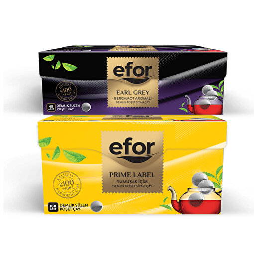 Efor Prime Label 100*3,2 gr Demlik Poşet - Efor Earl Grey 48*3,2 gr Demlik Poşet Çay-Set. ürün görseli