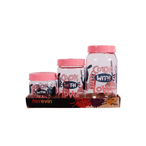 Herevin 139357-810 Desenli Teneke Kutulu Kavanoz Seti 3'lü (425-660-1000 ml). ürün görseli