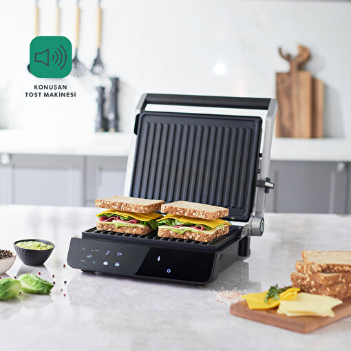 Picture of Homend Grilliant 1343H Glass Surface, 5 Preset Programs, Cast Iron Plate, LED Screen Talking Toaster