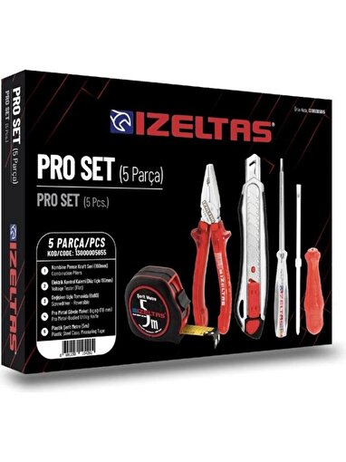 İzeltaş 5'li Pro Set 5 Parça Kraft Pense 160MM Kontrol Kalemi Tornavida Maket Bıçağı Şerit Metre. ürün görseli
