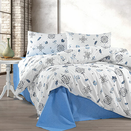 Keep London Home Series 308 Natural Cotton(Doğal Pamuk) Çift Kişilik Nevresim Takımı-Mavi. ürün görseli