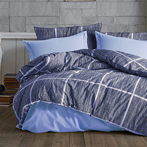 Keep London Home Series 316 Natural Cotton(Doğal Pamuk) Çift Kişilik Nevresim Takımı-Mavi. ürün görseli