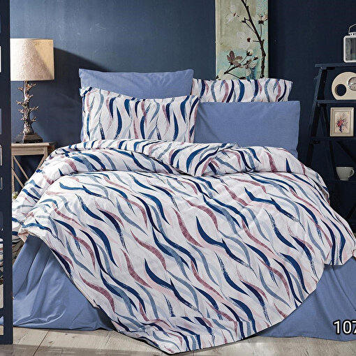 Keep London Home Series 324 Natural Cotton(Doğal Pamuk) Çift Kişilik Nevresim Takımı-Mavi. ürün görseli