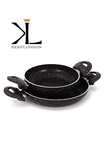 Keep London Kitchen Cooker Seris Alüminyum Döküm 2'li (18cm-22cm) Granit Desenli Yanmaz Yapışmaz Sahan Seti . ürün görseli