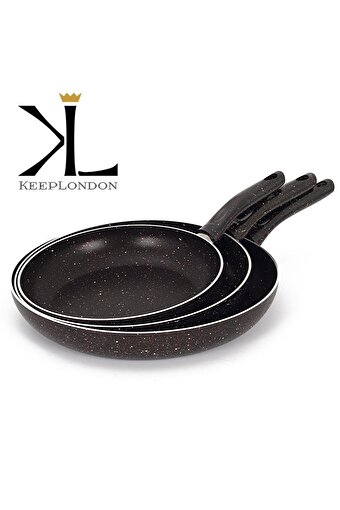 Keep London Kitchen Cooker Seris Alüminyum Döküm 3'lü (18-20-22 cm) Granit Desenli Yanmaz Yapışmaz  Tava Seti. ürün görseli