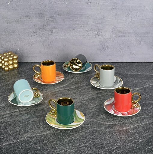 Keep London Kitchen Dynasty Hanedan Serisi  Rainbow Gökkuşağı Özel Kesim ve Özel Tasarım Saf Porselen 6'lı Kahve Fincanı Seti. ürün görseli