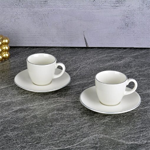 Keep London Kitchen Dynasty Hanedan Serisi  White Platinium Beyaz Platin Özel Kesim ve Özel Tasarım Saf Porselen 2'li Kahve Fincanı Seti. ürün görseli